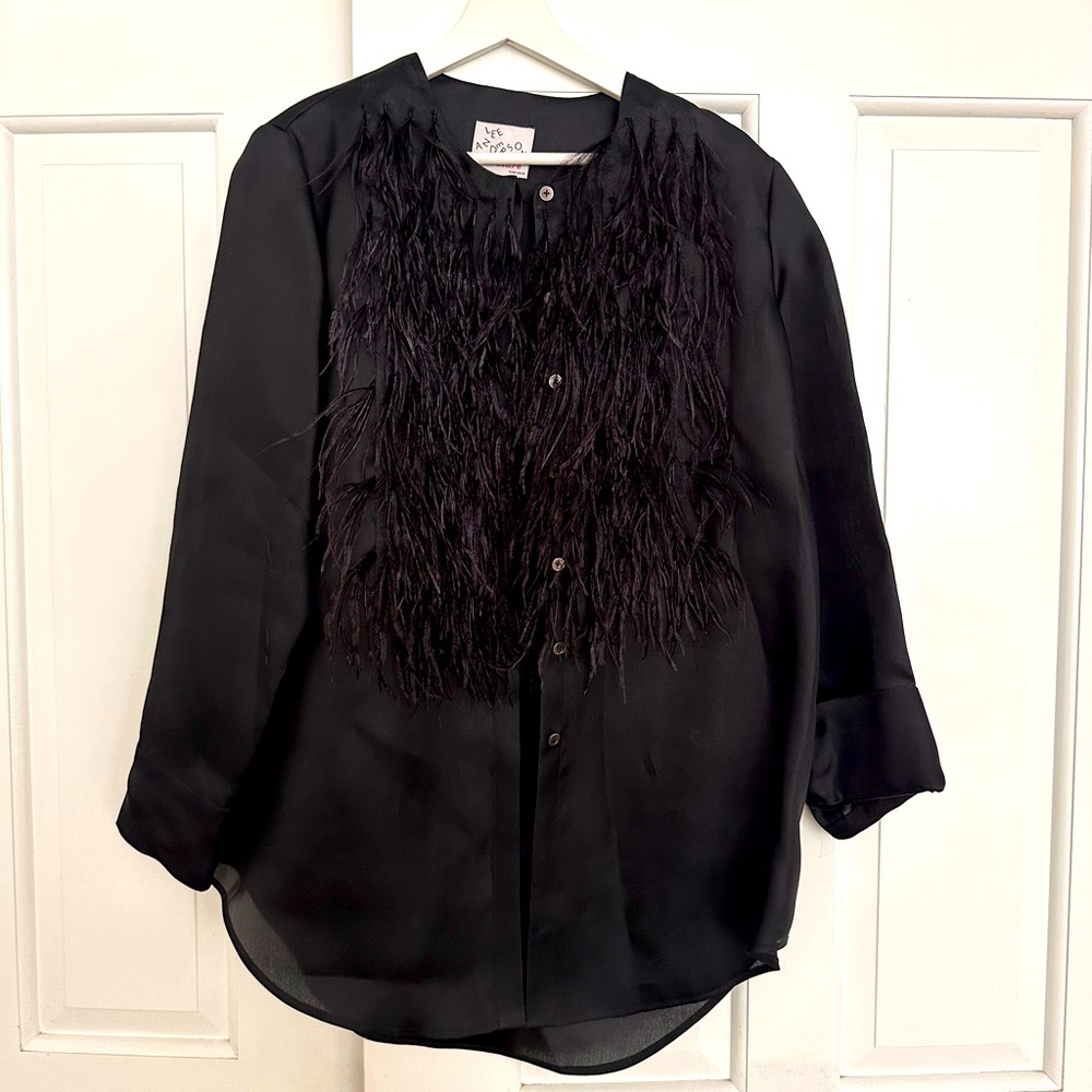 Vintage Lee Anderson Couture Feather Embellished Blouse – Black, Size S